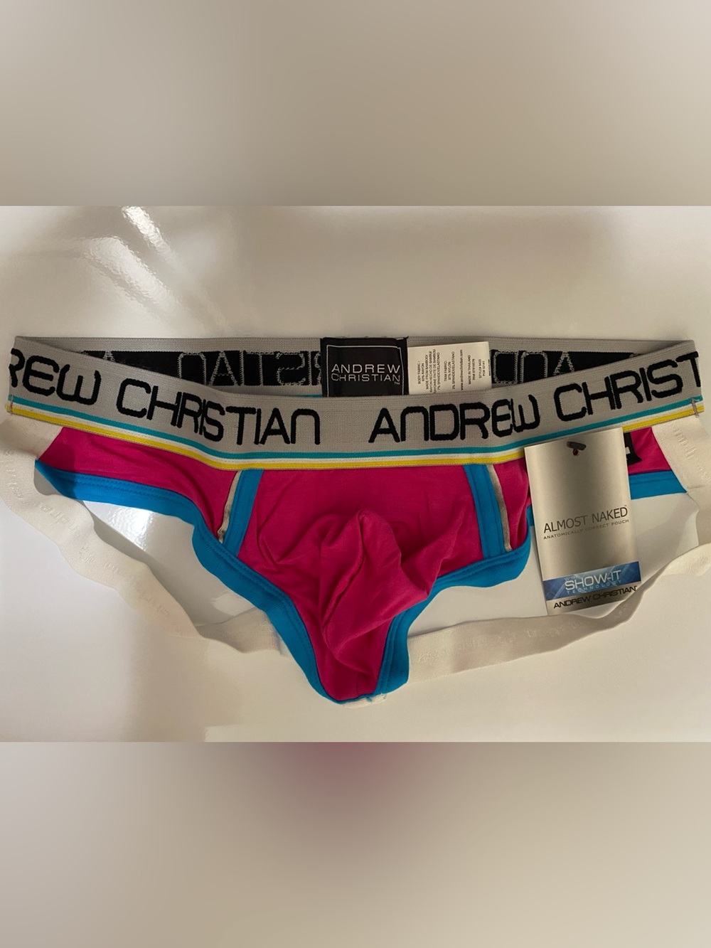 NWT! Andrew Christian Almost Naked Brief Jock w/Show-It Tech. MED Fuchsia - Picture 2 of 4